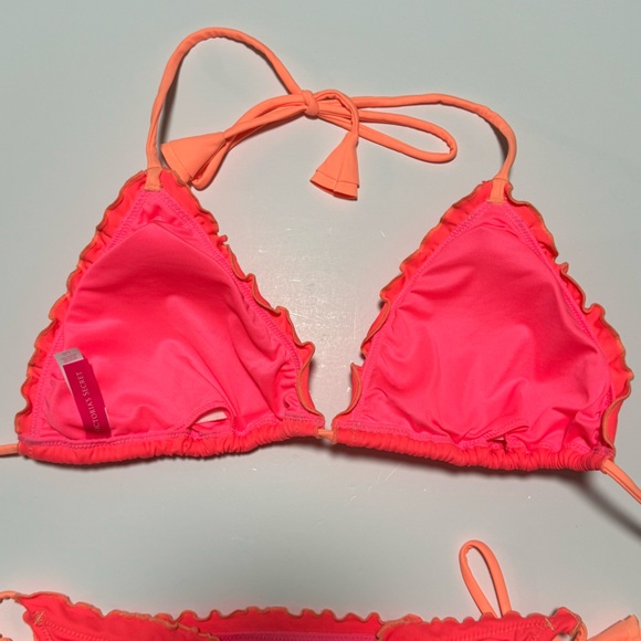 NWOT Victoria’s Secret Sequin Coral Peach Bikini Set Triangle Top Lg Side Tie XS - Picture 4 of 8